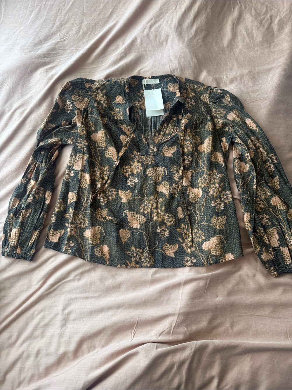 Ulla Johnson Tillie Blouse Balsam Green Floral Cotton Viscose Size 4 NEW Fall
